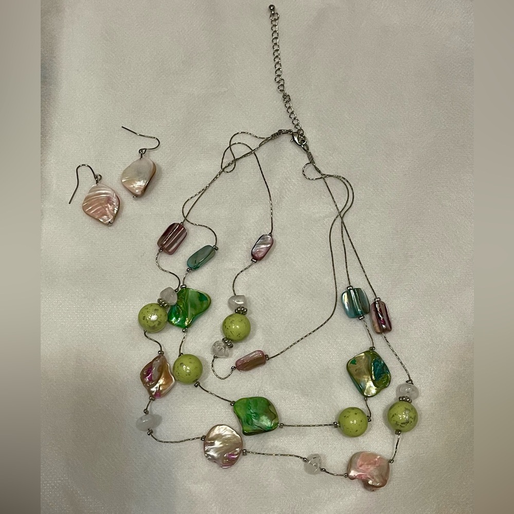Necklace, layered and matching earrings.